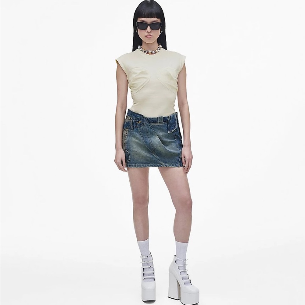 Marc Jacobs Patchwork Denim Mini Jean Skirt NWT Sz 28 Monogram Cargo Low Rise